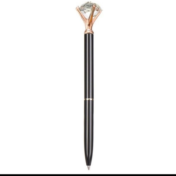 Other - NEW CRYSTAL FAUX DIAMOND TOP BALLPOINT PEN IN BLACK WITH ROSE GOLD NIP